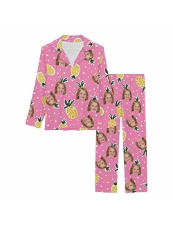 Artsadd Custom face Pajama Set I Love You for Women Personalized Picture Print Long Sleeve Sets Sleepwear Nightwear