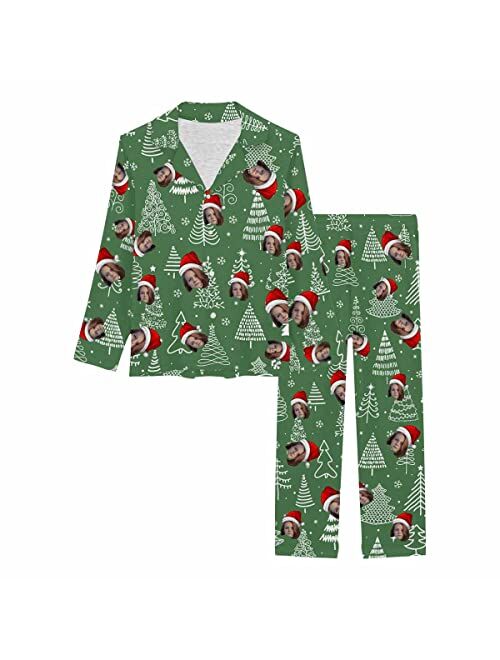 Artsadd Custom face Pajama Set I Love You for Women Personalized Picture Print Long Sleeve Sets Sleepwear Nightwear