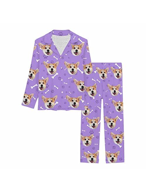 Artsadd Custom face Pajama Set I Love You for Women Personalized Picture Print Long Sleeve Sets Sleepwear Nightwear