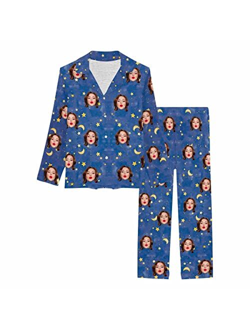 Artsadd Custom face Pajama Set I Love You for Women Personalized Picture Print Long Sleeve Sets Sleepwear Nightwear