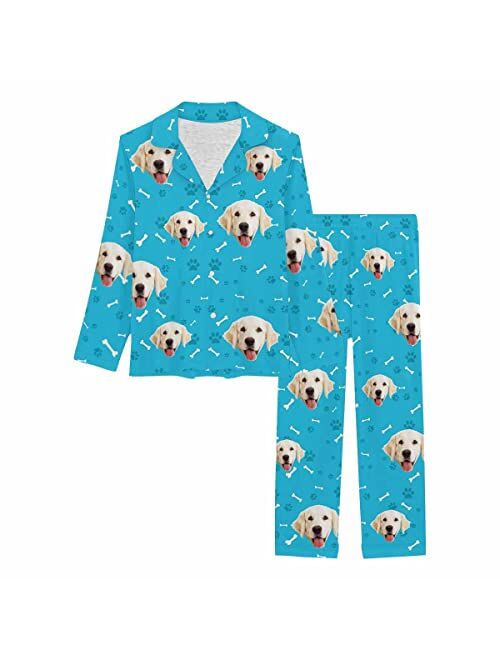 Artsadd Custom face Pajama Set I Love You for Women Personalized Picture Print Long Sleeve Sets Sleepwear Nightwear