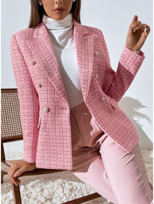 SHEIN BIZwear Fitted Double-breasted Decorative Suit Jacket