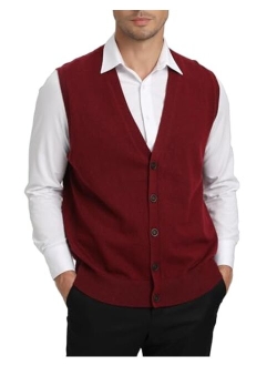 Kallspin Men's Sweater Vest Wool Blend V-Neck Button Sleeveless Cardigan Vest Sweater