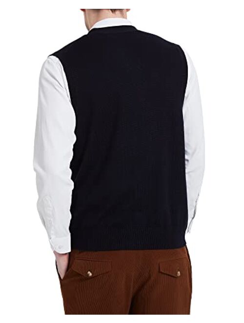 Kallspin Men's Sweater Vest Wool Blend V-Neck Button Sleeveless Cardigan Vest Sweater