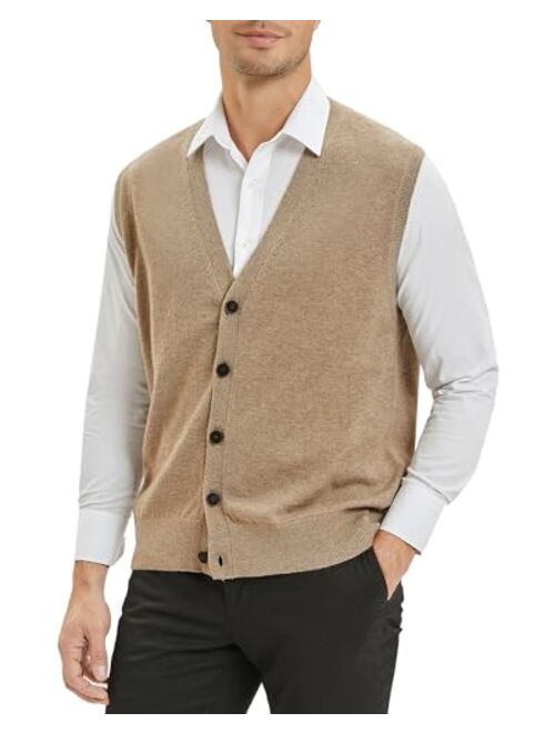 Kallspin Men's Sweater Vest Wool Blend V-Neck Button Sleeveless Cardigan Vest Sweater