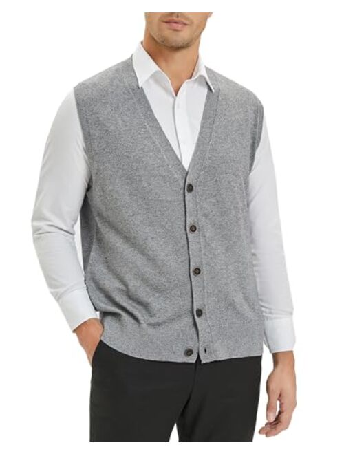 Kallspin Men's Sweater Vest Wool Blend V-Neck Button Sleeveless Cardigan Vest Sweater