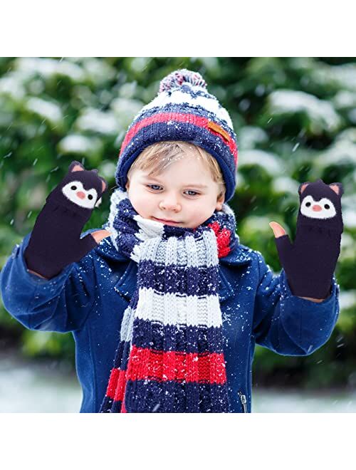 Geyoga 3 Pairs Kids Fingerless Gloves Convertible Flip Top Gloves Winter Warm Half Finger Mitten for Kids Boy Girl 5-10 Years