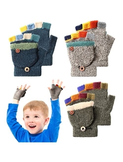 Handepo Kids Winter Gloves 3 Pairs Convertible Warm Gloves Flip Top Toddler Gloves Baby Gloves Infant Gloves for Kids 2-6 Years