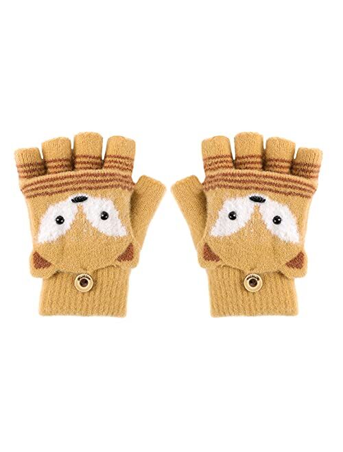 Holiberty Cute Baby Kids Wool Winter Fingerless Gloves Toddler Boys Girls Convertible Knit Mittens Warm Snow Gloves Age 3-10