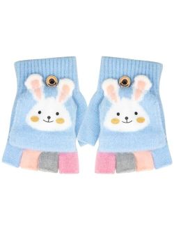 Zolunu Kids Fingerless Gloves Winter Warm Convertible Flip Top Gloves Soft Knit Lining and Cute Cartoon for Kids Boy Girls