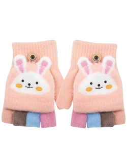 Zolunu Kids Fingerless Gloves Winter Warm Convertible Flip Top Gloves Soft Knit Lining and Cute Cartoon for Kids Boy Girls