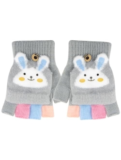 Zolunu Kids Fingerless Gloves Winter Warm Convertible Flip Top Gloves Soft Knit Lining and Cute Cartoon for Kids Boy Girls