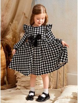 Kids FANZEY Toddler Girls Houndstooth Print Bow Front Dress