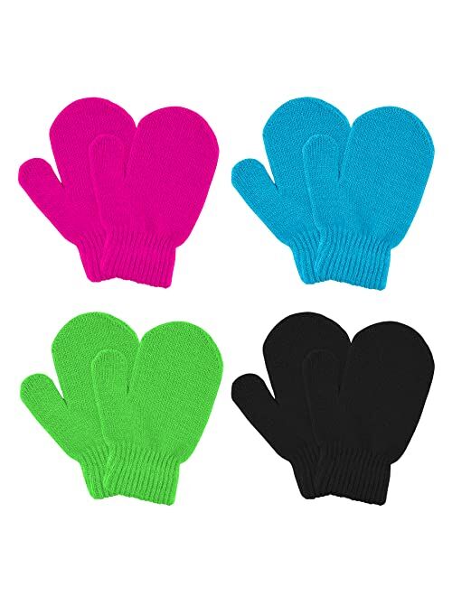 MENOLY 4 Pairs Toddler Magic Stretch Mittens Winter Warm Kids Knit Gloves for Little Girls Boys