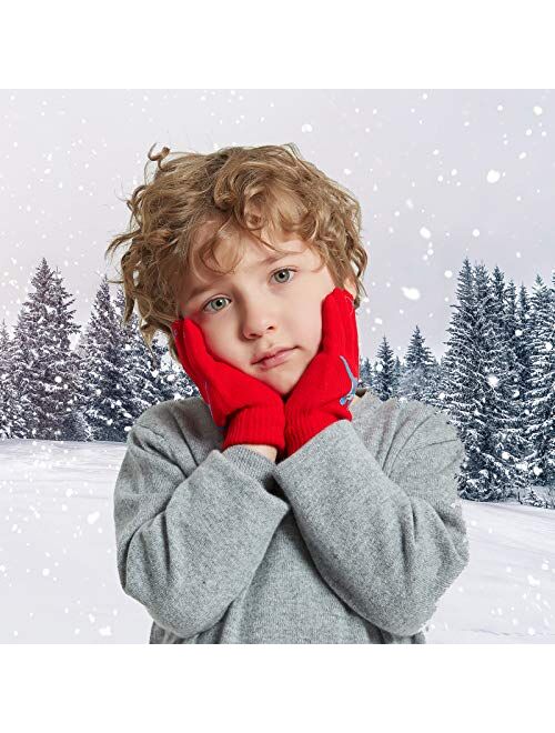 SUNNEEHOME Kids Gloves Winter Bulk for Boys or Girls Gloves Warm Knitted Stretchy Full Fingers Gloves for Birthday Gift