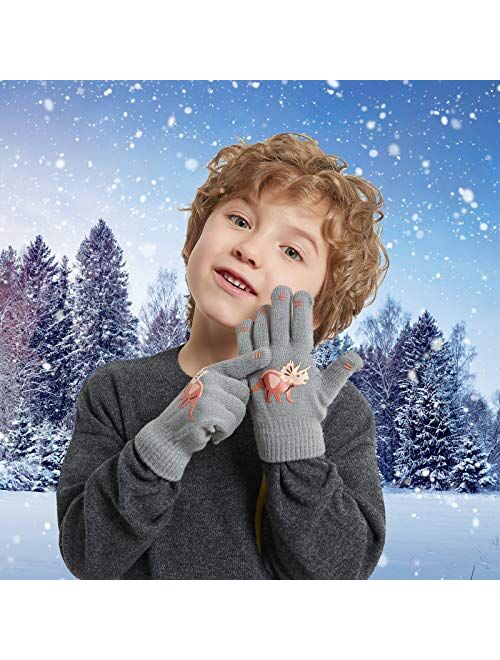 SUNNEEHOME Kids Gloves Winter Bulk for Boys or Girls Gloves Warm Knitted Stretchy Full Fingers Gloves for Birthday Gift