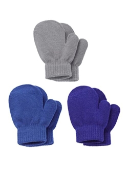 Brook + Bay Toddler Mittens Pack - 3 Pairs Kids Magic Mittens - Children's Mittens - Kids Warm Mittens Gloves - Knit Mittens