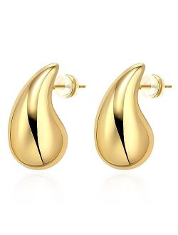 LecAit 14K Gold Chunky Waterdrop Earrings for Women,Lightweight Big Teardrop Hollow Drop Dangle Earrings for Women Girls Fashion Jewelry Gift Gold & Silver