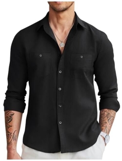 Mens Oxford Shirts Long Sleeve Casual Button Down Shirts Regular Fit Dress Shirt