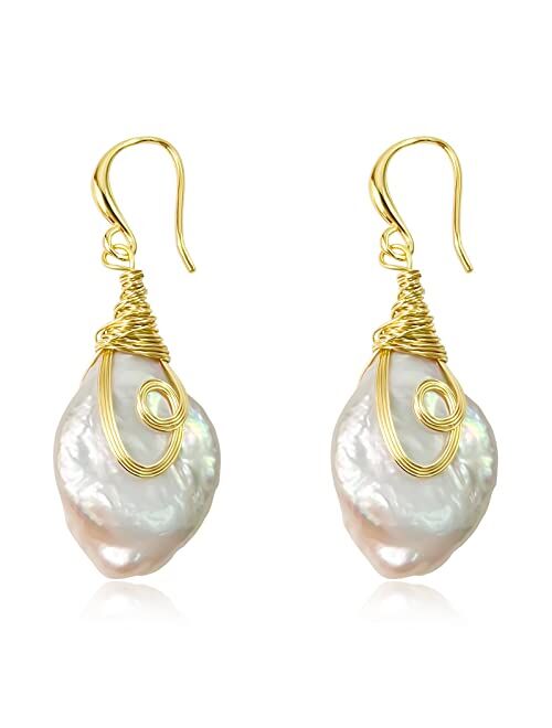 Norvit 25-30mm Freshwater Baroque Keshi Pearl Dangle Drop Earrings For Women