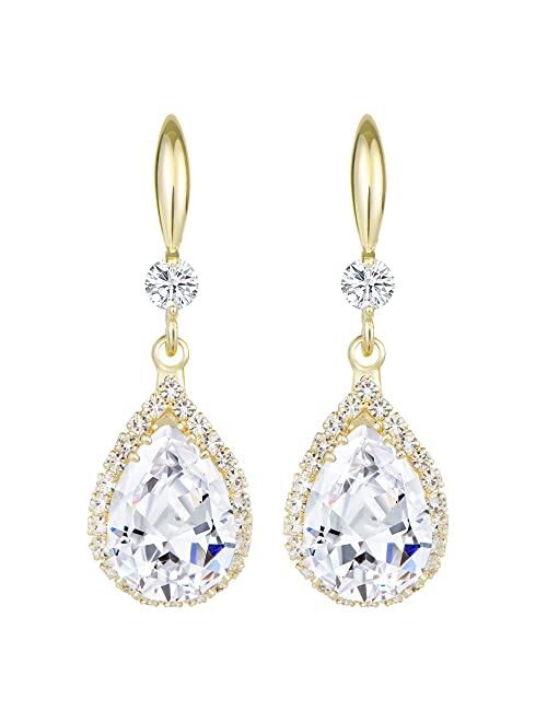 Linawe Diamond Dangle Earrings for Women Trendy, Rhinestone Drop Chandelier Earrings, Teardrop Crystal Cubic Zirconia Wedding Jewelry Set, 14K Gold/Rose Gold/Silver Tone