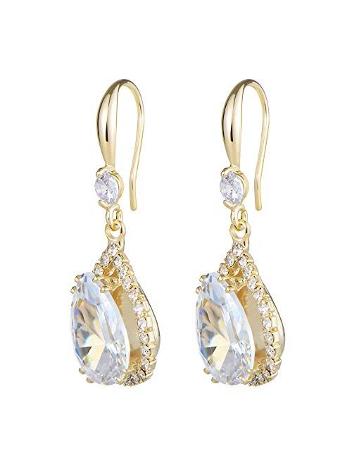 Linawe Diamond Dangle Earrings for Women Trendy, Rhinestone Drop Chandelier Earrings, Teardrop Crystal Cubic Zirconia Wedding Jewelry Set, 14K Gold/Rose Gold/Silver Tone