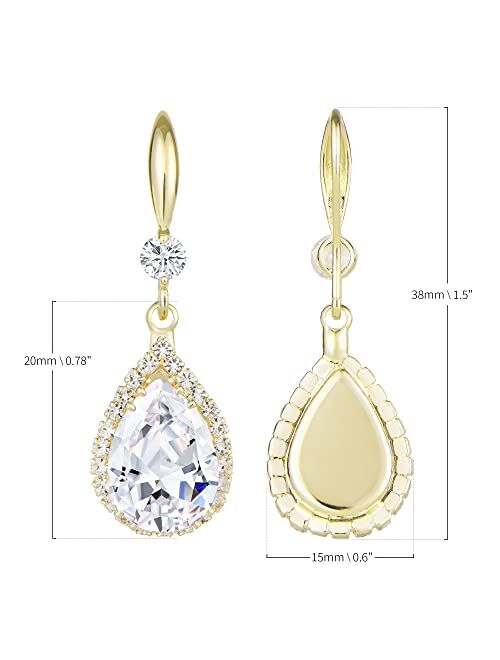 Linawe Diamond Dangle Earrings for Women Trendy, Rhinestone Drop Chandelier Earrings, Teardrop Crystal Cubic Zirconia Wedding Jewelry Set, 14K Gold/Rose Gold/Silver Tone