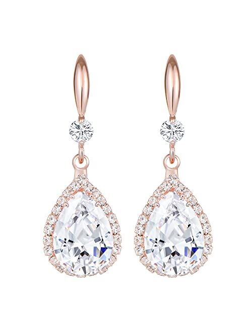 Linawe Diamond Dangle Earrings for Women Trendy, Rhinestone Drop Chandelier Earrings, Teardrop Crystal Cubic Zirconia Wedding Jewelry Set, 14K Gold/Rose Gold/Silver Tone