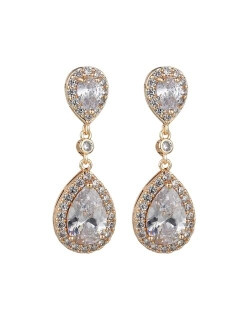 DIAMANTIO Wedding Teardrop Earrings Elegant Dangle Drop CZ Marquise Cubic Zirconia AAAAA 18K Gold Plated Sparkly Rhinestone Brides Bridal Bridesmaid Wedding Prom Formal W