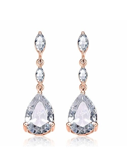 DIAMANTIO Wedding Teardrop Earrings Elegant Dangle Drop CZ Marquise Cubic Zirconia AAAAA 18K Gold Plated Sparkly Rhinestone Brides Bridal Bridesmaid Wedding Prom Formal W