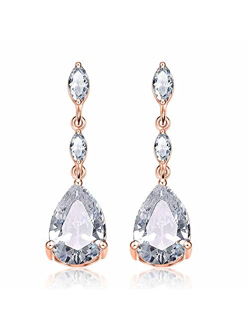 DIAMANTIO Wedding Teardrop Earrings Elegant Dangle Drop CZ Marquise Cubic Zirconia AAAAA 18K Gold Plated Sparkly Rhinestone Brides Bridal Bridesmaid Wedding Prom Formal W