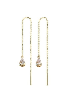 Wanggao Stainless Steel Water Drop Long Chain Earrings for Women Girls Linear Crystal Threader Earrings Jewelry