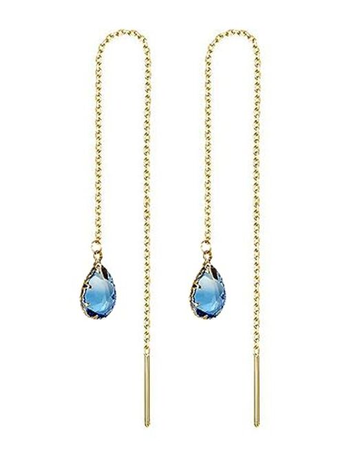 Wanggao Stainless Steel Water Drop Long Chain Earrings for Women Girls Linear Crystal Threader Earrings Jewelry