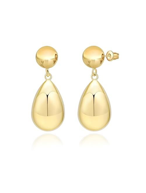 Voaino 925 Sterling Silver Big White Teardrop Pearl Dangle Drop Earrings for Women Lightweight Simple Gold Hoop Dainty Pearl Dangling for Brides Weddings