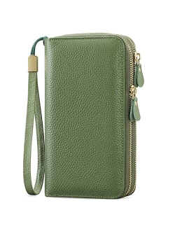 SENDEFN Leather Women Wallet RFID Blocking Zipper Around Phone Holder Clutch Wristlet Large Capacity