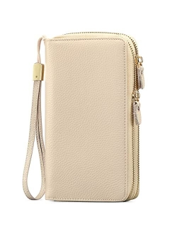 SENDEFN Leather Women Wallet RFID Blocking Zipper Around Phone Holder Clutch Wristlet Large Capacity