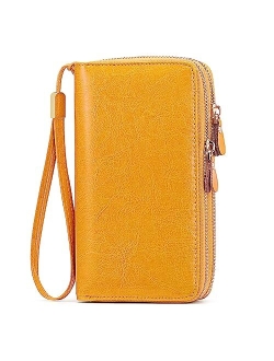 SENDEFN Leather Women Wallet RFID Blocking Zipper Around Phone Holder Clutch Wristlet Large Capacity