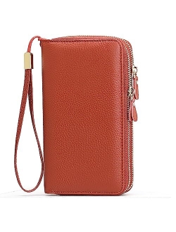 SENDEFN Leather Women Wallet RFID Blocking Zipper Around Phone Holder Clutch Wristlet Large Capacity