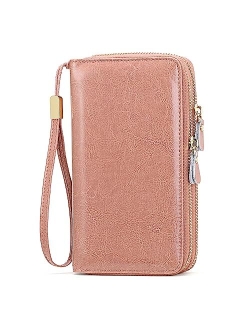 SENDEFN Leather Women Wallet RFID Blocking Zipper Around Phone Holder Clutch Wristlet Large Capacity