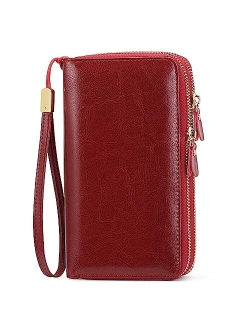 SENDEFN Leather Women Wallet RFID Blocking Zipper Around Phone Holder Clutch Wristlet Large Capacity