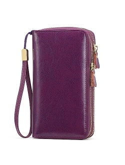 SENDEFN Leather Women Wallet RFID Blocking Zipper Around Phone Holder Clutch Wristlet Large Capacity