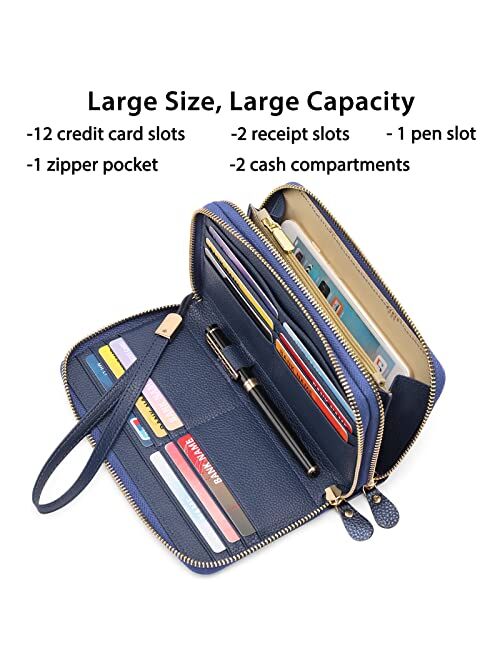 SENDEFN Leather Women Wallet RFID Blocking Zipper Around Phone Holder Clutch Wristlet Large Capacity