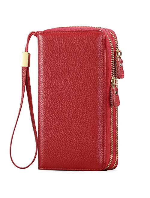 SENDEFN Leather Women Wallet RFID Blocking Zipper Around Phone Holder Clutch Wristlet Large Capacity