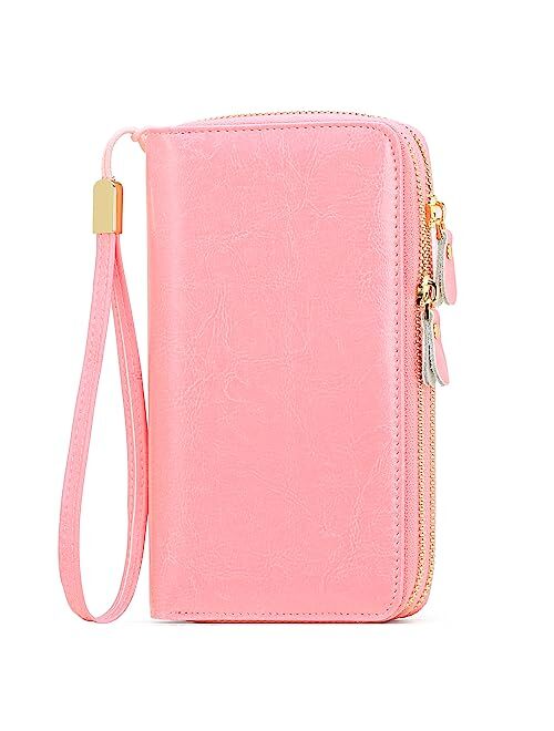 SENDEFN Leather Women Wallet RFID Blocking Zipper Around Phone Holder Clutch Wristlet Large Capacity