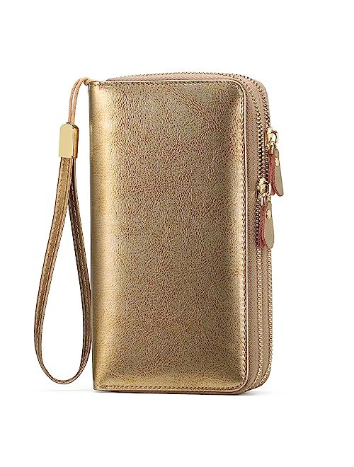 SENDEFN Leather Women Wallet RFID Blocking Zipper Around Phone Holder Clutch Wristlet Large Capacity