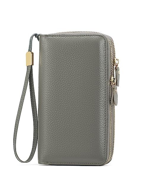 SENDEFN Leather Women Wallet RFID Blocking Zipper Around Phone Holder Clutch Wristlet Large Capacity