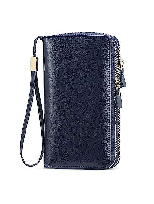 SENDEFN Leather Women Wallet RFID Blocking Zipper Around Phone Holder Clutch Wristlet Large Capacity