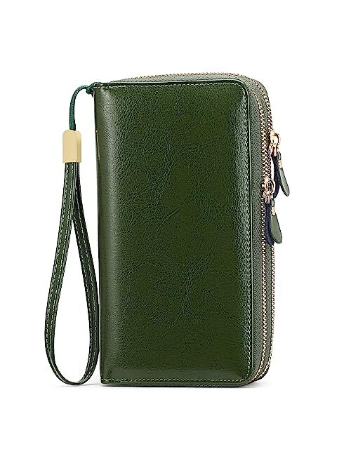 SENDEFN Leather Women Wallet RFID Blocking Zipper Around Phone Holder Clutch Wristlet Large Capacity