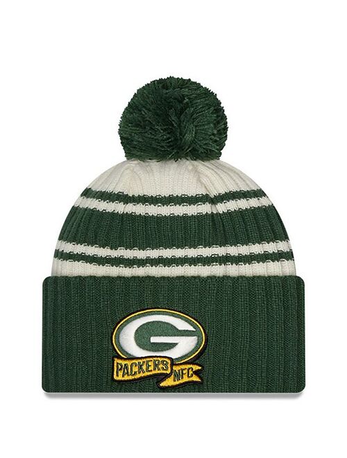 New Era x Staple Men's New Era Cream/Green Green Bay Packers 2022 Sideline Sport Cuffed Pom Knit Hat