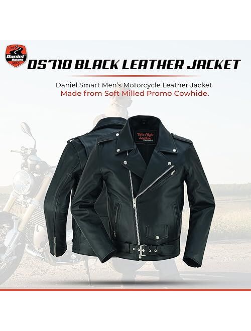 Ds Daniel Smart Daniel Smart Men Motorcycle Leather Jacket Black Economy Biker Leather Jacket with Concealment Armory Pocket